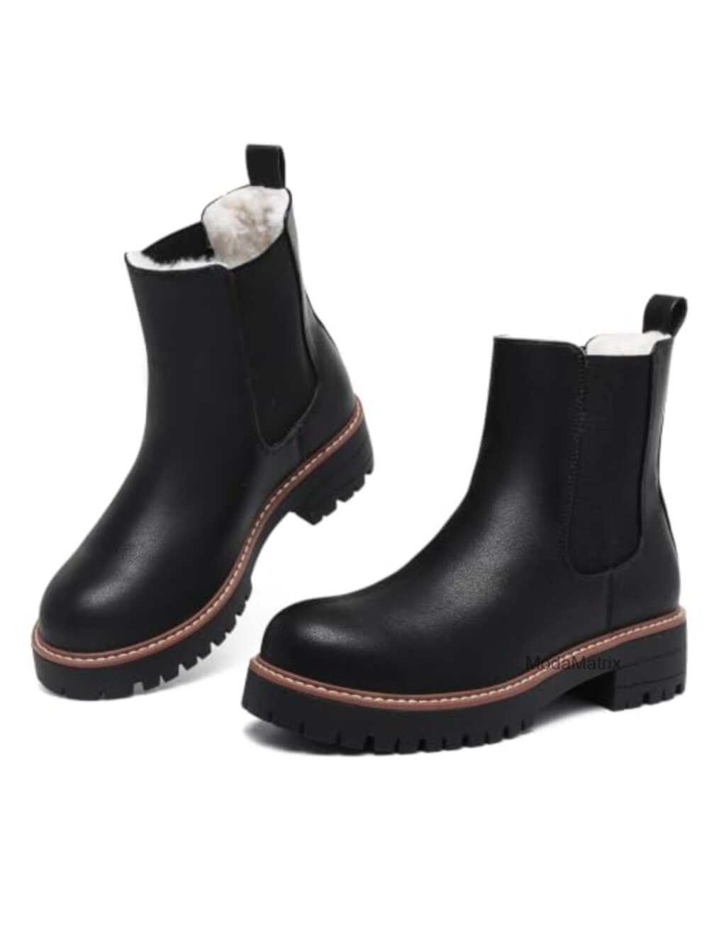 Faux Fur Lined Chelsea Ankle Boots Chunky Lug Sole Winter Booties